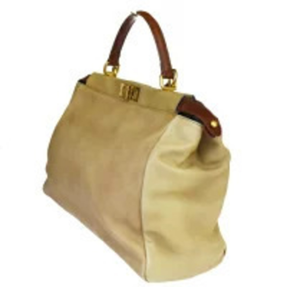 Fendi Handbag Peekaboo Bag Shoulder Brown Leather Beige Brown Tan